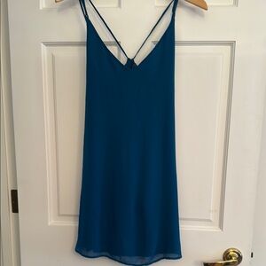 Strappy Blue Teal slip dress, chiffon-like material over lining - sz SM